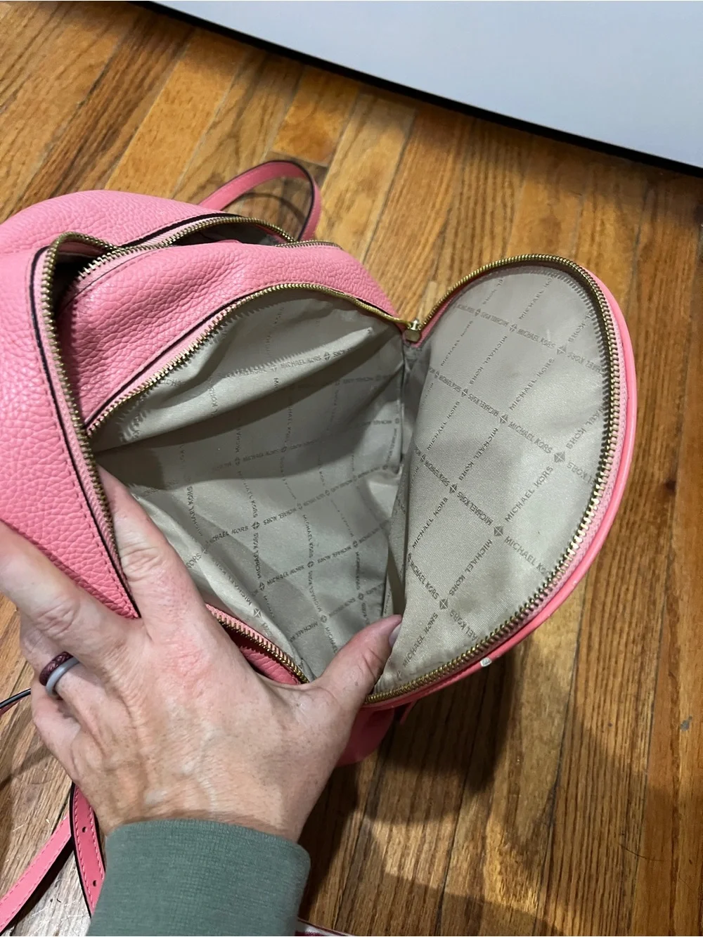 Michael Kors Coral Pink Pebbled Leather Backpack with Gold Hardware